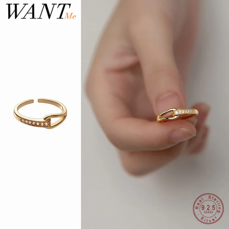 

WANTME 925 Sterling Silver Punk Shiny Zircon Knot Rope Open Hip Hop Ring Women Fashion Goth Party European Jewelry Accessories