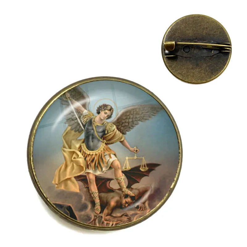 Стеклянная брошь из кабошона Archangel St.Michael Protect Me Saint Shield защита Charm русский Orhodox