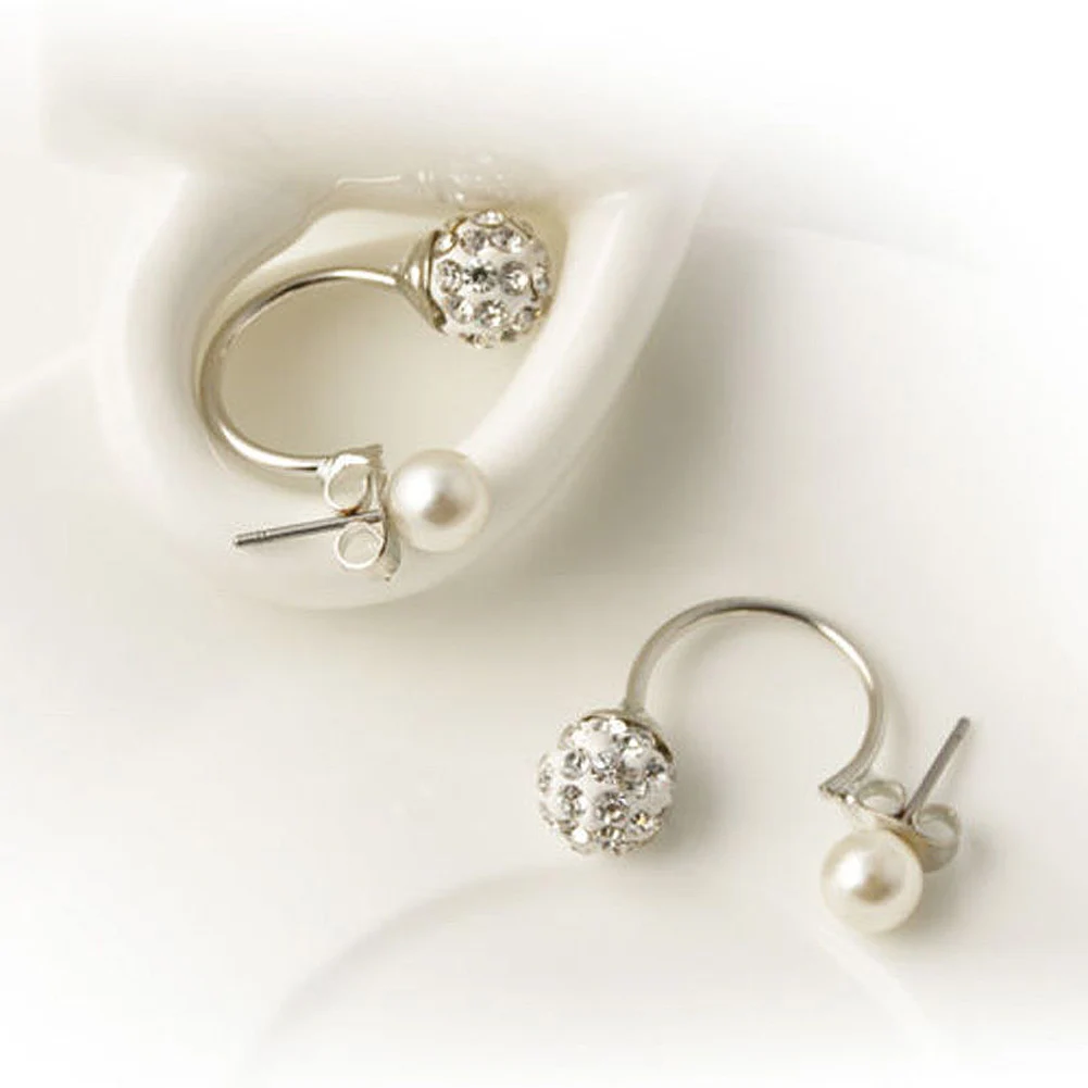 New Fashion Cute Compact Pearl Ear Stud Women Lady Girls Double Ball Alloy Crystal Rhinestone Earrings Chic Gift MV66 | Украшения и