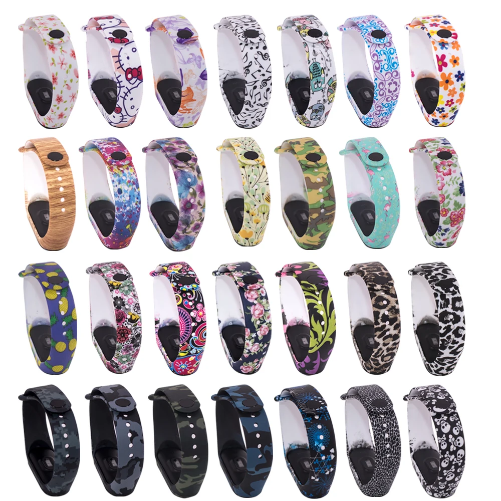 For Mi band 3 4 strap print silicone wrist for xiaomi mi Replacemet camouflage wristband bracelet | Электроника