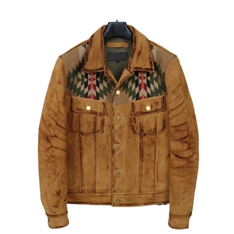 

Autumn 2022 New men's slim jackets mixed colors, turtlenecks facing down, long vintage sleeve, men's fashionable outer garments