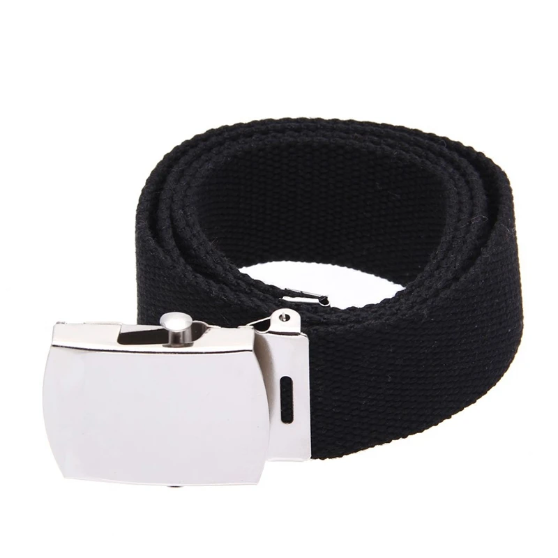

Unisex Black canvas belt buckle belt closure