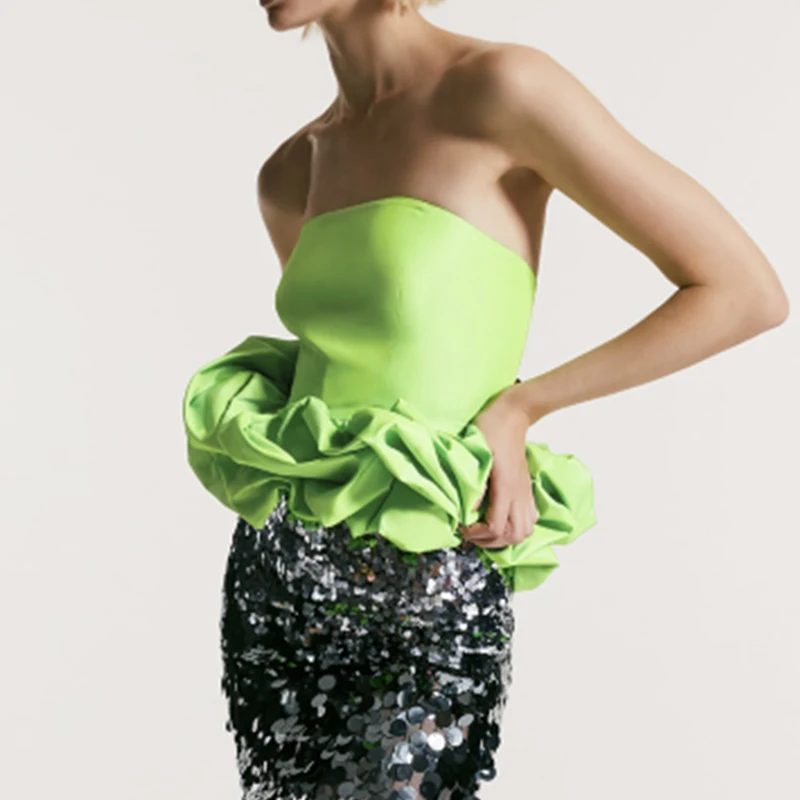 

2022 Summer New Fashion Puffy Hem Tops Women Blouses Tube Top Sexy Sleeveless Female Chic Crop Tank Top DA2234