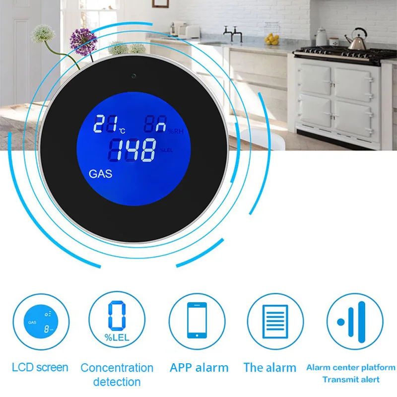 Fuers Tuya Smart Wifi природный газ сигнализация Сенсор с температуры Дисплей горючих