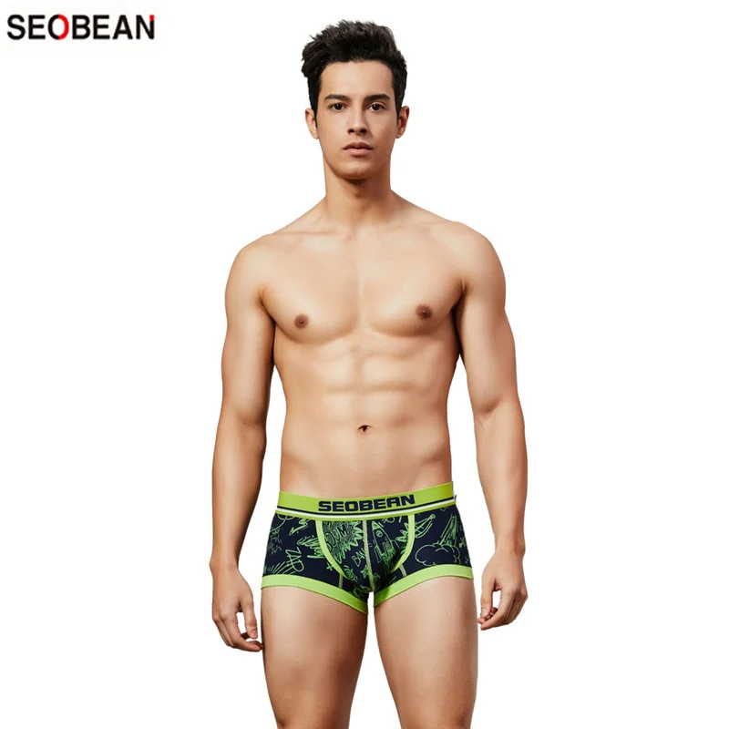Мужское нижнее белье SEOBEAN модные вязаные Дышащие Боксеры пуш ап с принтом