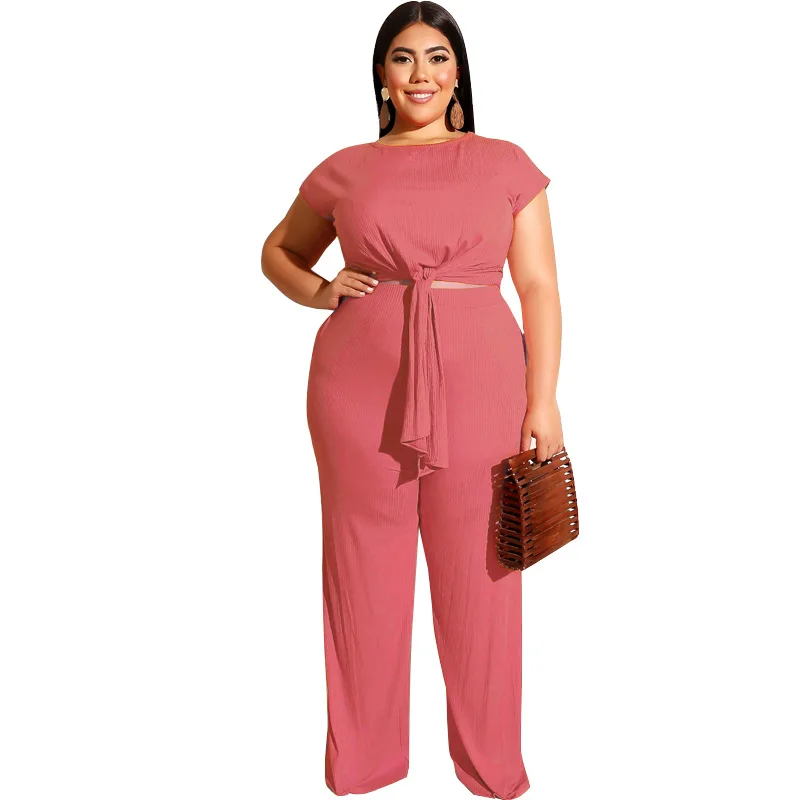 

2019 New Plus Size Women Set Casual Bandage Tops And Straight Long Pants 2 Piece Set Suits Female Solid Sexy Fashion Outfits