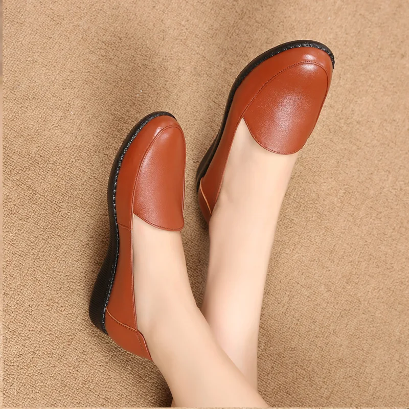 Женская обувь на плоской подошве Лоферы 2021 Лето круглый носок из натуральной