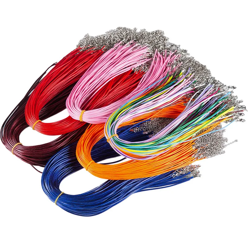 

10pcs 1.5/2mm Waxed Cotton Adjustable Braided Rope Necklaces 50cm Chain Lobster Clasp DIY Jewelry Findings String Cord