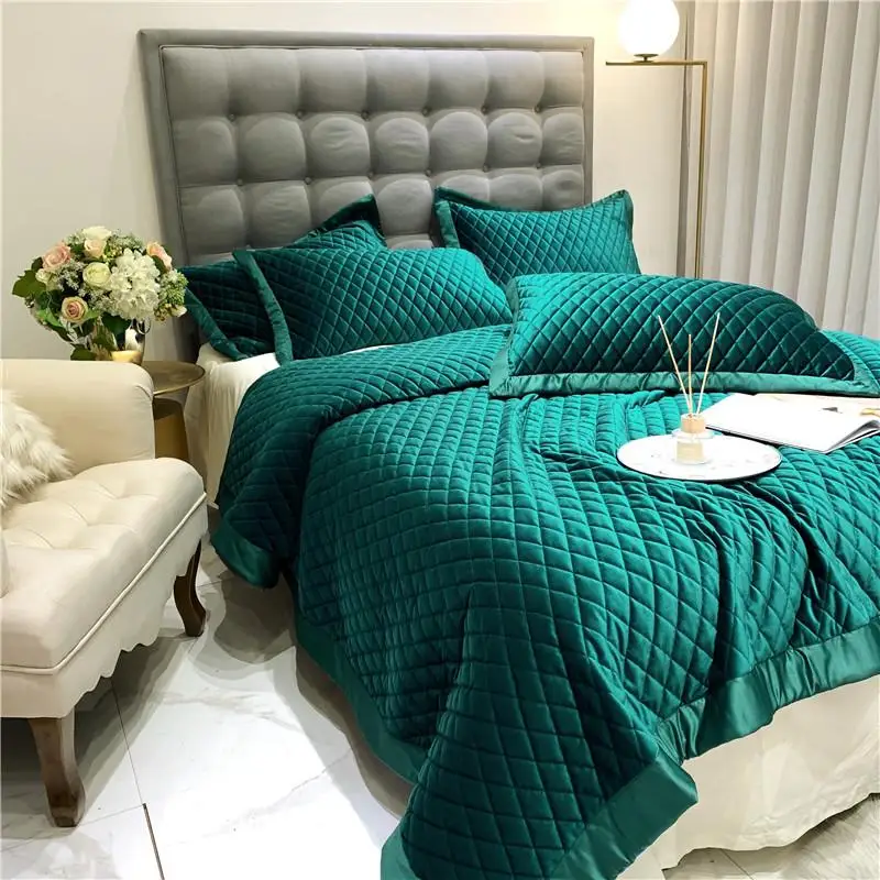 Роскошное мягкое шелковое бархатное флисовое стеганое покрывало зеленого