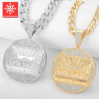 sparkling zircon jesus the last supper pendant man big round card ice out cuban chain necklace hip hop jewelry female