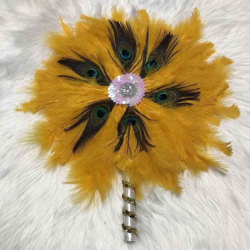 

African Custom Hand Fan Wedding Feather Fan with Stones Sequin Nigerian Fan Available Nigerian Feather Fan for Party Wedding