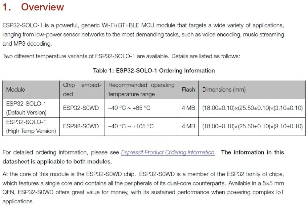 Duoweisi ESP32-SOLO-1 одноядерный Wi-Fi и BT/BLE модуль с ESP32-S0WD Wi-Fi+ BT+ BLE микроконтроллерный модуль