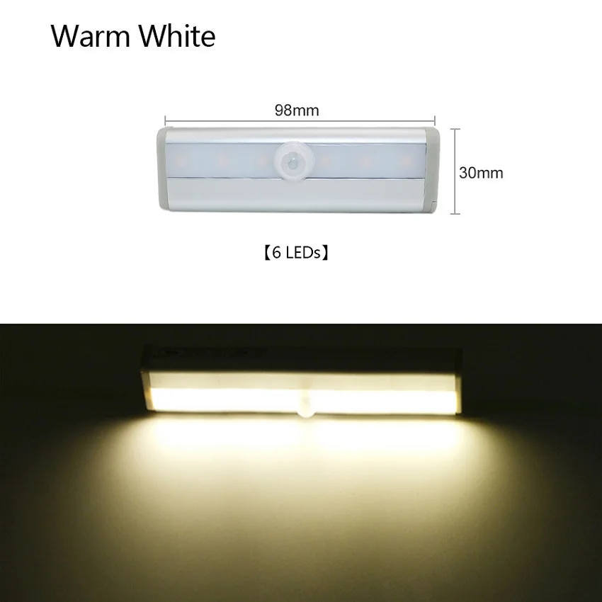 6leds CW--A PIR датчик движения светодиодный свет под шкафом батарея мощность шкаф гардероб ночник паста для кухни стены Лестничные светильники Освещение - Цвет: 6leds CW--A