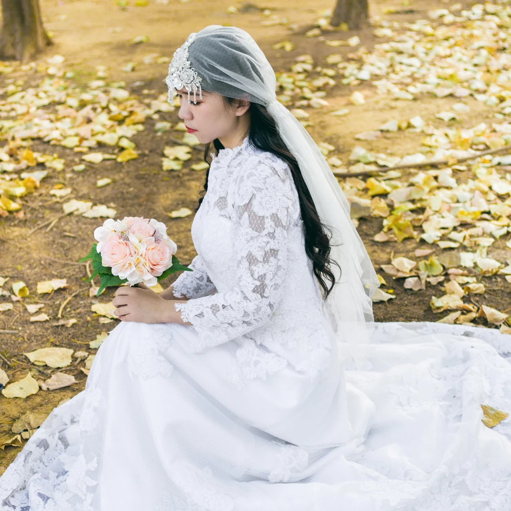 

TRiXY VC02 wedding veil two layers lace wedding veils with comb short veil with comb layers lace veil pearl crystal wedding veil