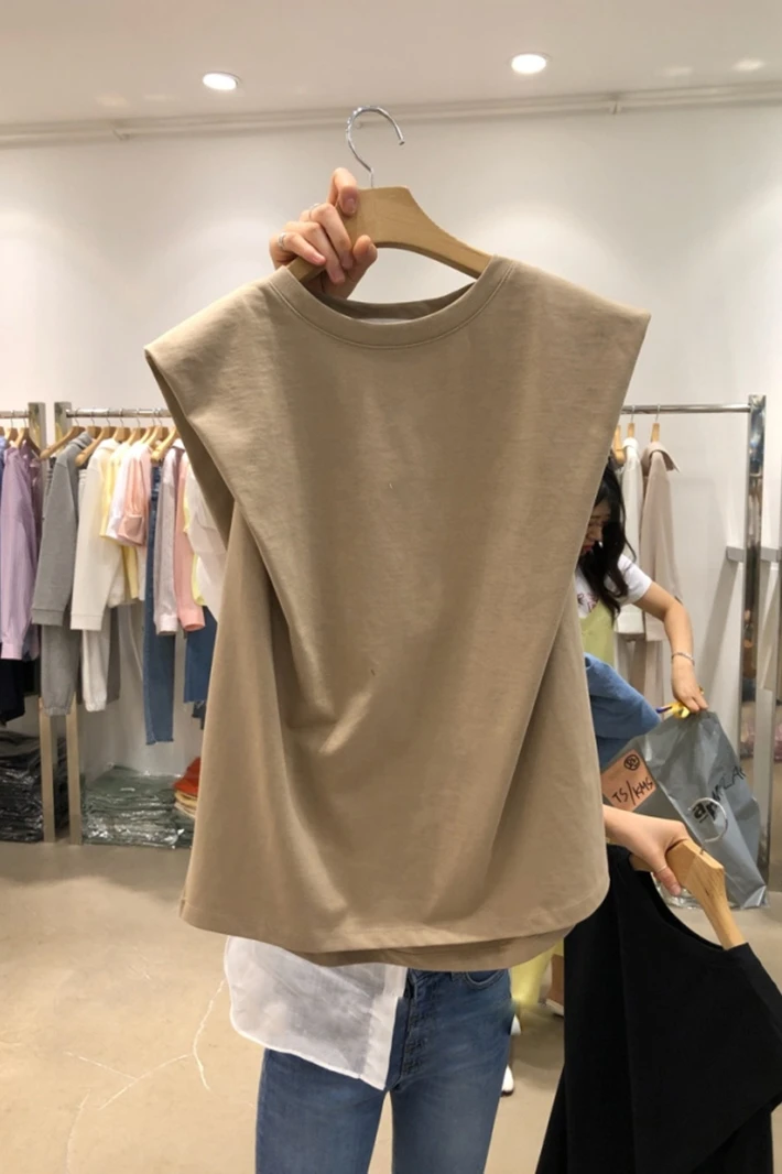 

Sleeveless T Shirts Women Summer 2020 New Arrival Korean O Neck Basic Tees Solid Casual Cotton Female Tops