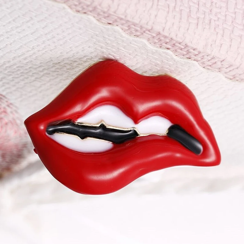 Эмалированные броши в виде красных губ для женщин и мужчин Броши из сплава