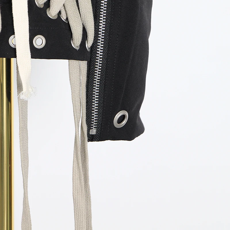 

2020 Lace Up Bowknot Elastic High Waist Streetwear Skirts Black Asymmetrical Women Hollow Out Irregular Hem Punk Skater Female