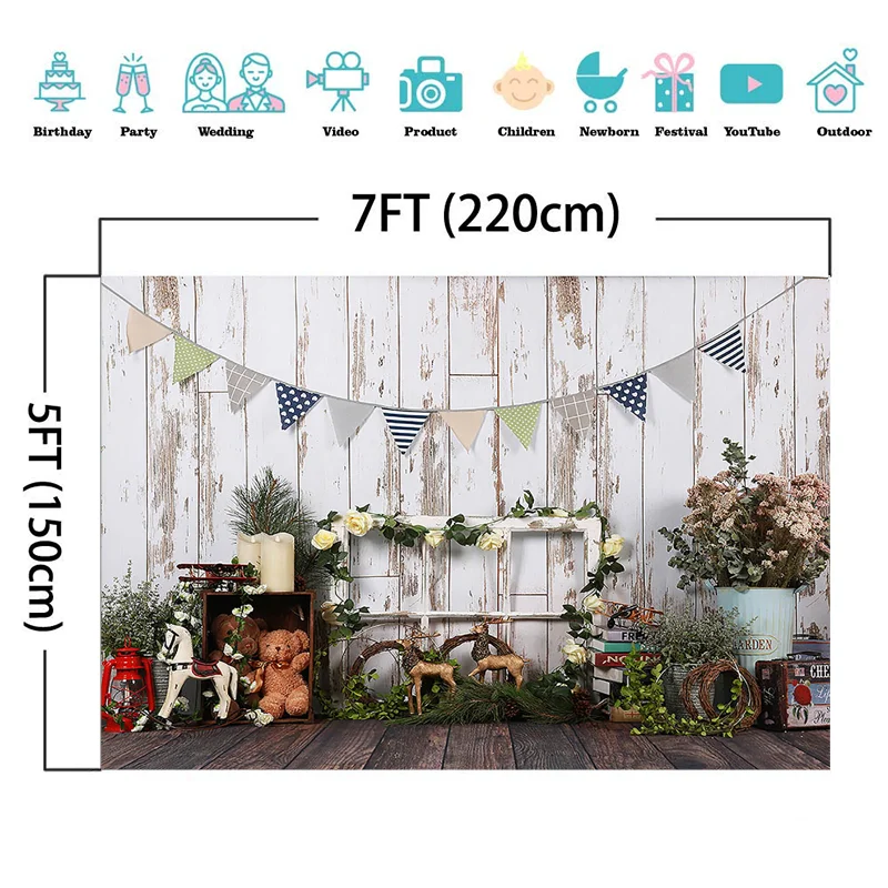 White Wooden Wall Backdrops For Photography Newborn Children Birthday Photographic Studio Photo Backgrounds Flowers Toy Decor enlarge