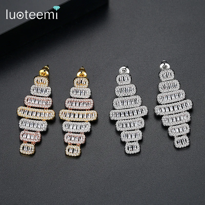 

LUOTEEMI Brand Design Oval Stud Earrings for Women Wedding Party Top Quality Cubic Zircon Double Color Fashion Jewelry Brincos