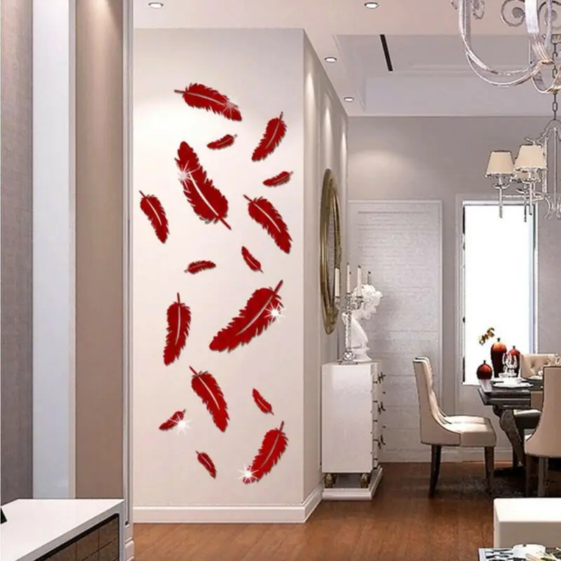 8 шт./компл. съемные зеркальные настенные наклейки с перьями для дома Переводные