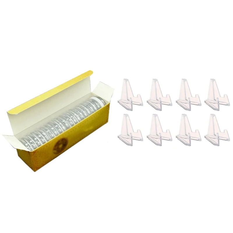 

1 Set Mini Coin Display Stand Easel Display Stand Coin Stand & 1 Box Coin Clear Capsule Display Case Holder