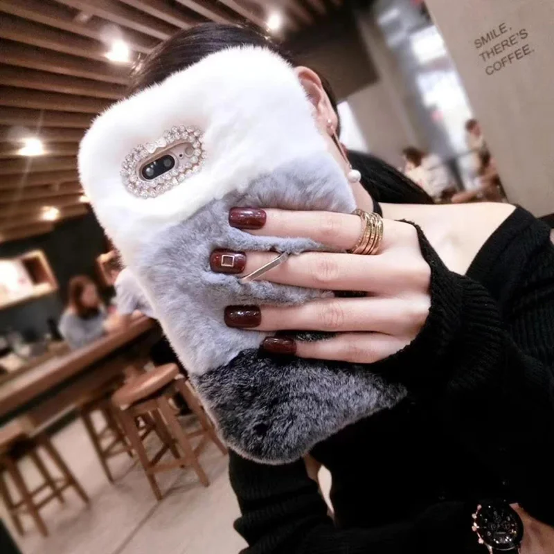 Роскошный женский теплый шерстяной чехол из кроличьей шерсти со стразами и