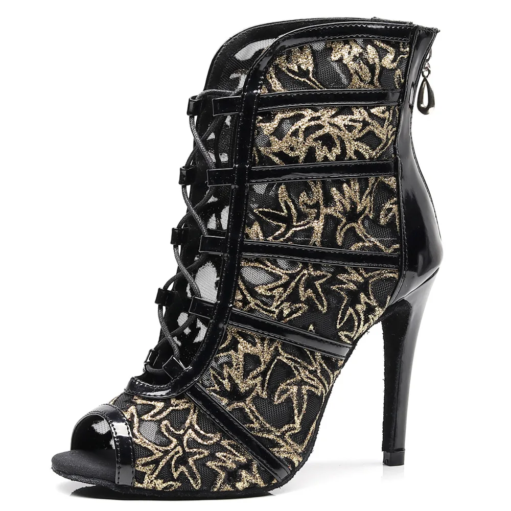 Salsa Jazz Ballroom Outdoor Plus Size Women Lattin Dance Shoes Ladies Tap Heel Rubber Golden Dancing Boots