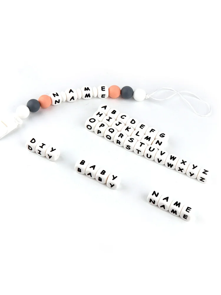 TYRY. HU 20 piezas cuentas de abecedario silicona de letras personalizado mordedor DIY cadenas de chupete perlas de silicona alfabeto cuentas-2