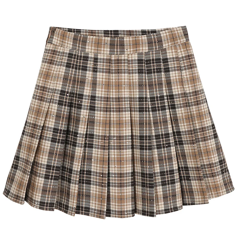 

Summer Fashion Plaid Woman Mini Skirts Chic Bright Silk Designed Pleated Faldas Para 2021 New Age-reducing Jupe Feminino