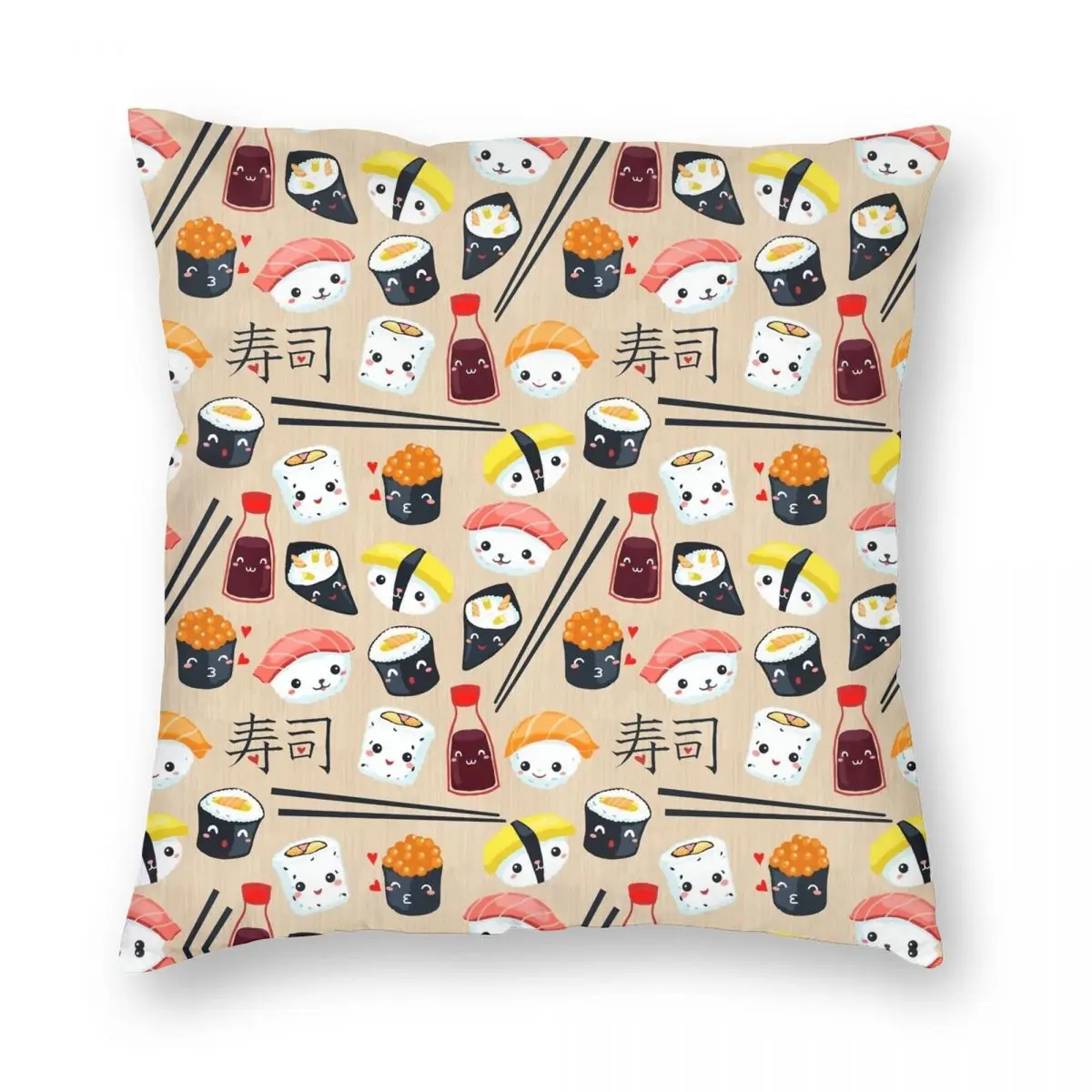 

Kawaii Sushi Square Pillowcase Polyester Linen Velvet Printed Zip Decor Pillow Case Sofa Cushion Cover