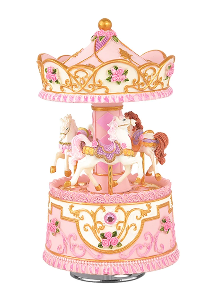 

Classic Music Box Sister Carousel Luminous Polyresin Music Boxes Christmas Present Melody Cajas Musicales Home Decor EH60MB