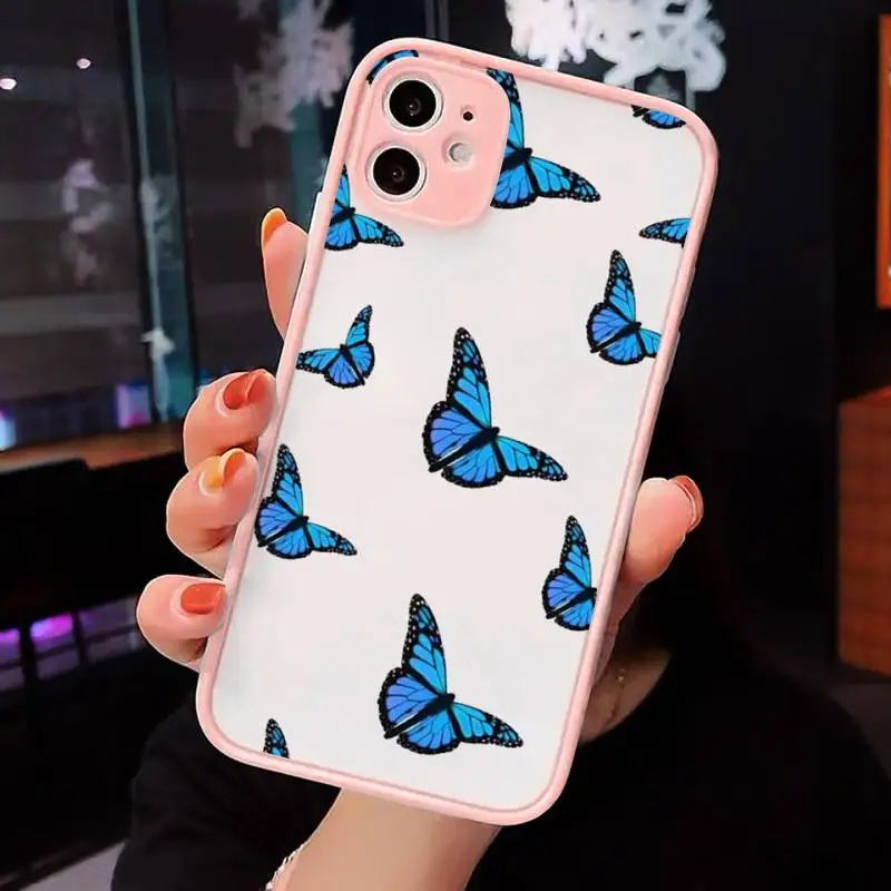 

Beautiful butterfly art blue Phone Case Matte Transparent for iPhone 7 8 11 12 s mini pro X XS XR MAX Plus cover funda