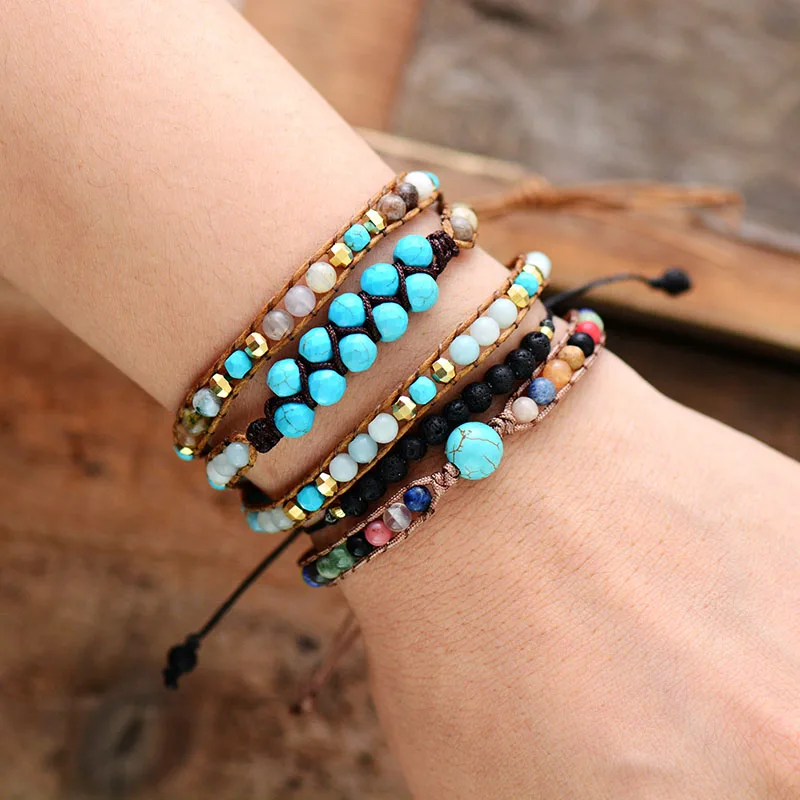 Простой богемный браслет модный регулируемый из лавы и бисера женские богемные