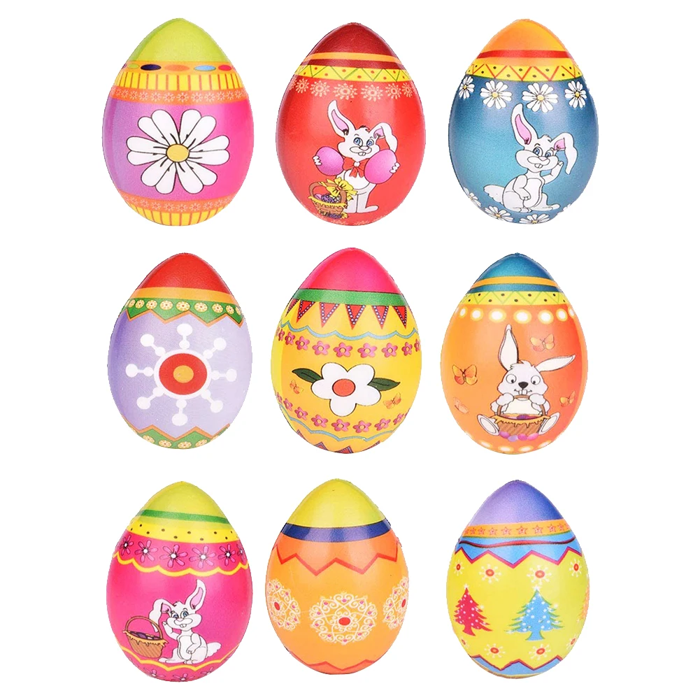 

Rebound Easter Egg Non-Toxic Rainbow Printed Toy Stress Relief Decompression Toy Anxiety Reducer Sensory Toy for AdultChild 9pcs