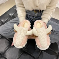 women home slippers with ears soft plush slides warm hairy platform shoes indoor men furry slippers non slip couples footwear
