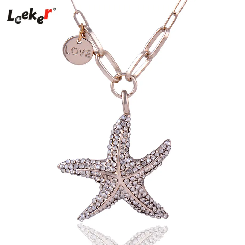 LEEKER модные стразы морская звезда подвеска длинное ожерелье цепочка женские