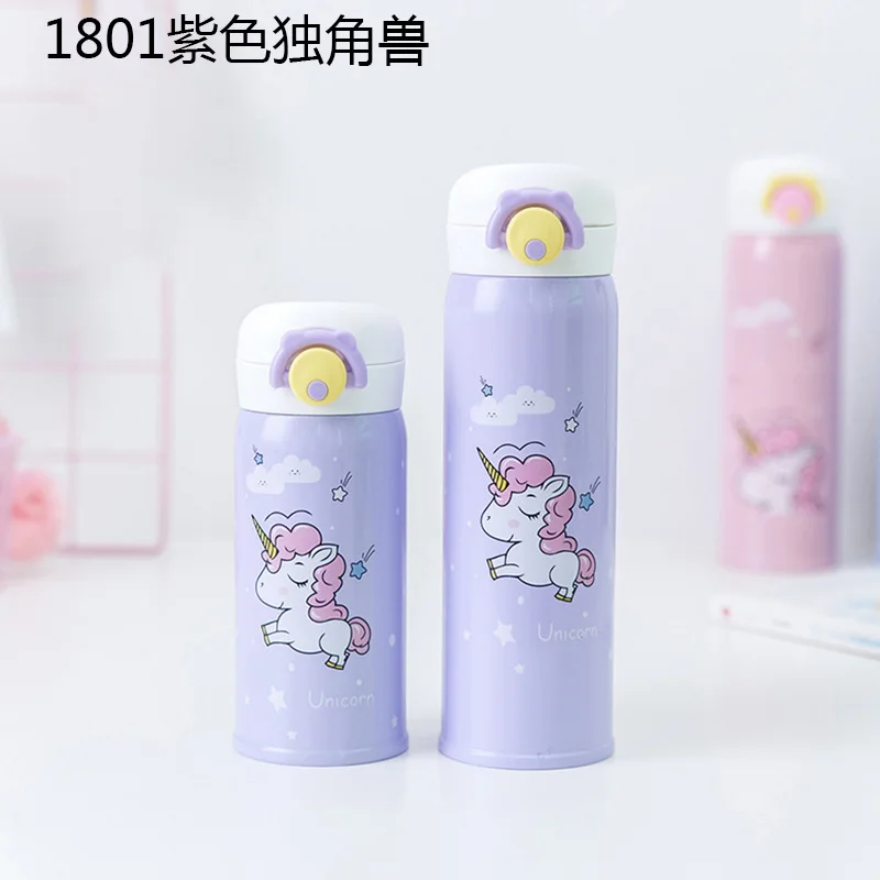 Purple Holaroom милый рисунок единорога Вакуумная чашка прыгающая крышка термосы портативный термос из нержавеющей стали бутылка для воды чашки - Цвет: Purple