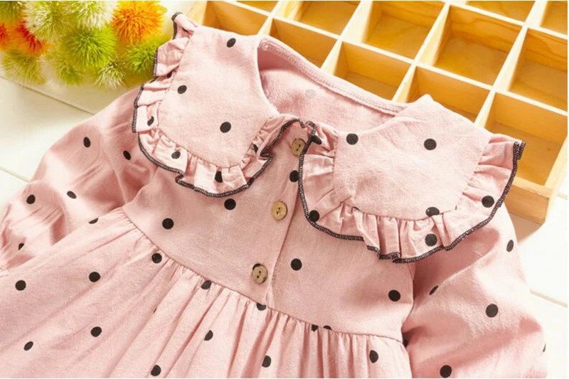 Модное платье в горошек для маленьких девочек Осенняя детская одежда принцессы с