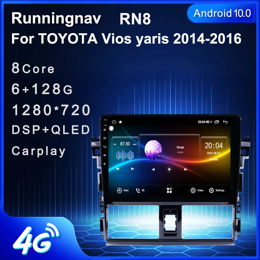 4G LTE Android 10 1/9/8.1 подходит для TOYOTA VIOS YARIS 2013 2014 2015 2016 мультимедийный стерео