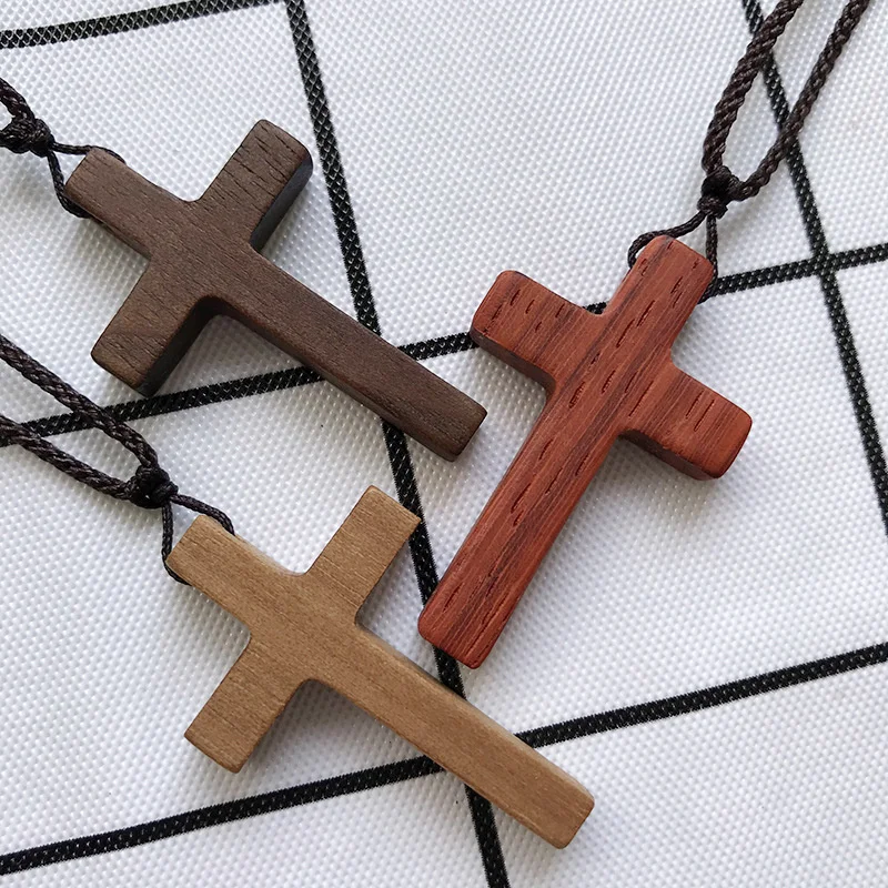 Precious Solid Wood Cross Pendant Necklace Women Jewelry Top Quality Mahogany Walnut Wooden Necklaces Accessories For Lady Gift