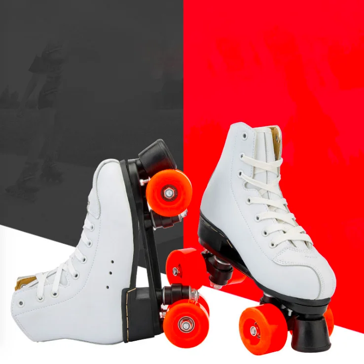 

White double-row roller skates adult four-wheel roller skates for boys and children beginners skating roller skating rink
