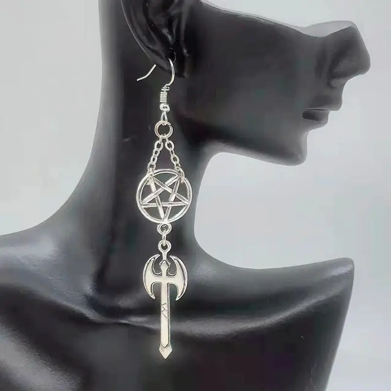 

Long earrings tassel pendant round star axe ladies earrings Chinese style creative earrings
