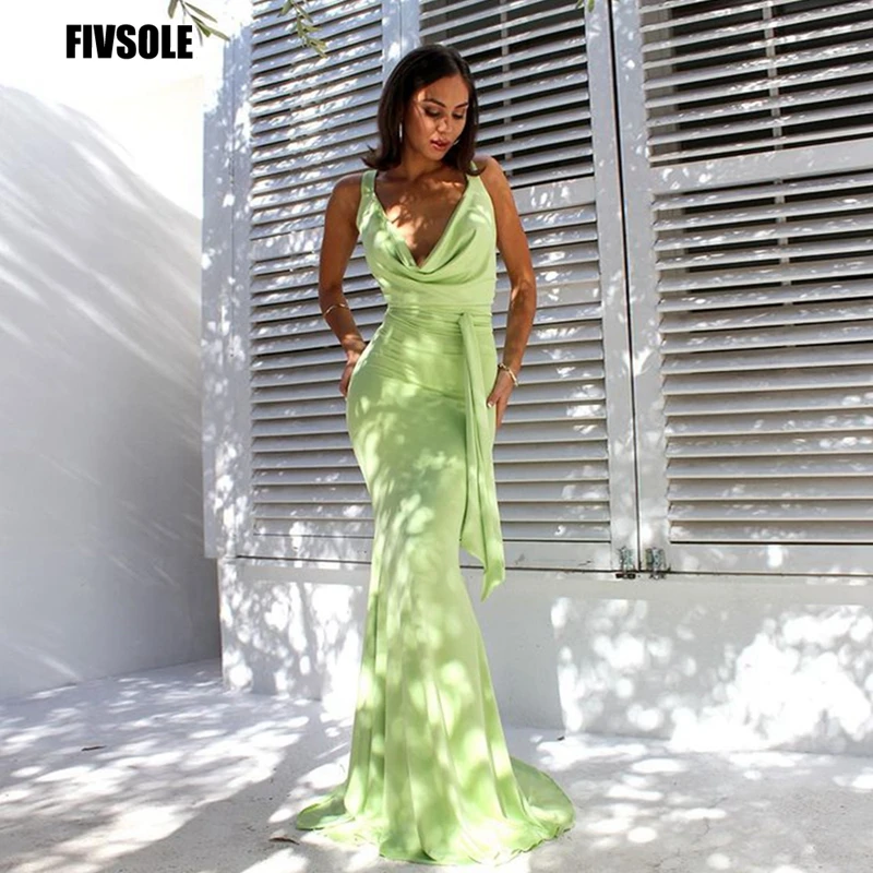 

Женское атласное платье с юбкой-годе, V-образным вырезом, без рукавов