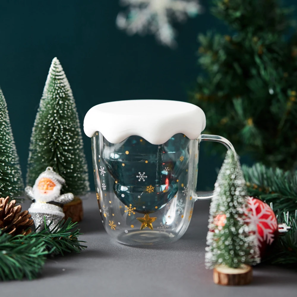 Креативные рождественские прозрачные кружки 3D 250 мл двухслойная антиожоговая