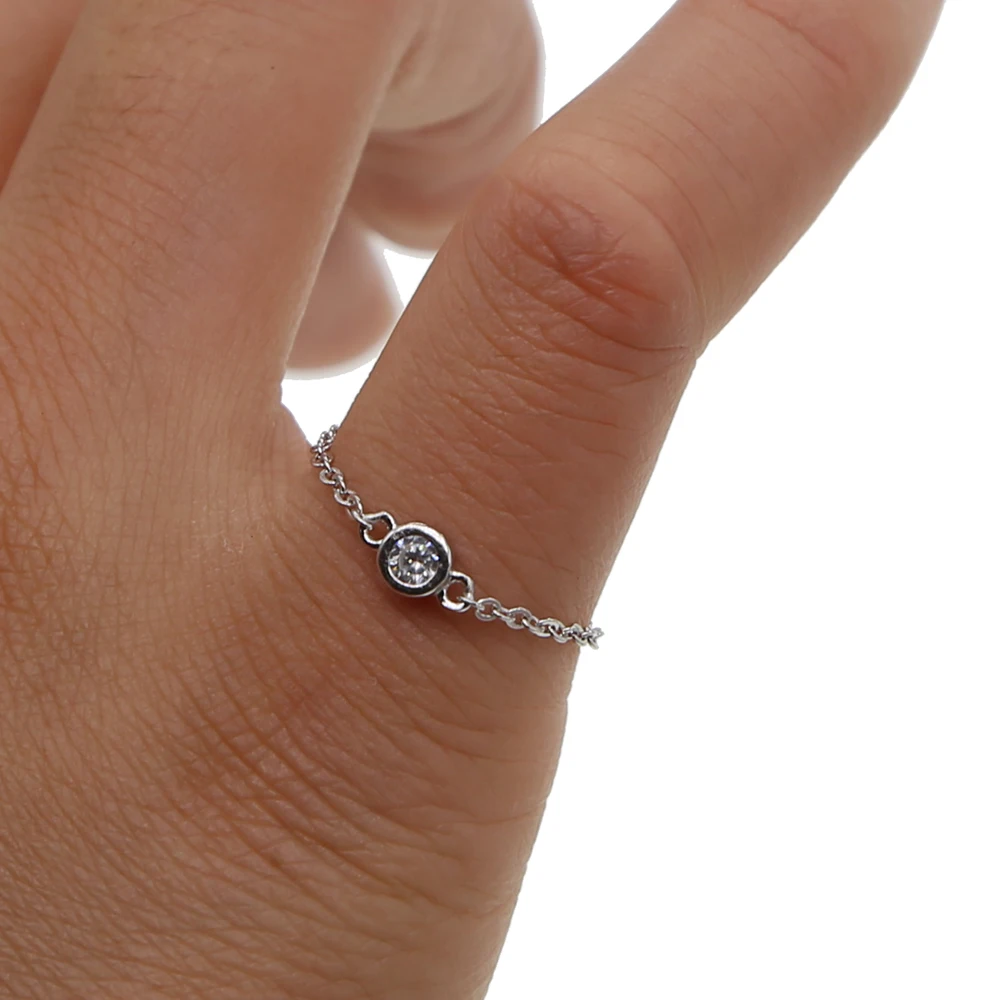 

delicate thin italy chain gold silver color single cz 925 sterling silver bezel cz chain ring for girl