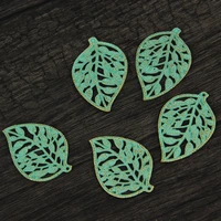 510pcs 2739mm verdigris patina plated alloy leaf shaped charms beads accessories for bracelets diy jewelry making components