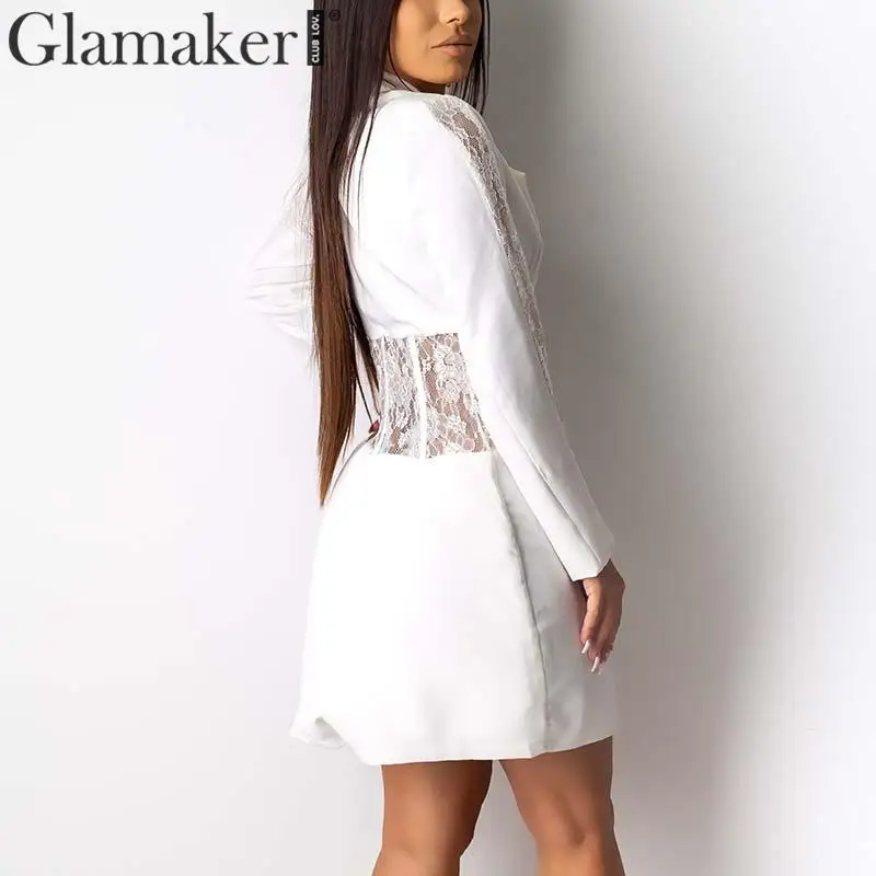 Glamaker, Сексуальное Лоскутное Платье-Блейзер, женское белое двубортное осеннее короткое платье, женские элегантные зимние вечерние платья, облегающее платье