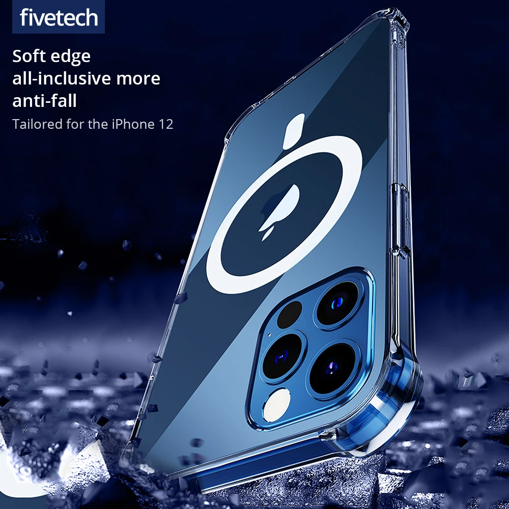 

Fivetech Original Magnetic Case For MagSafe iPhone 12 Pro Max 12 mini Cases Clear Back Shockproof Cover for iPhone 11 Pro XS XR