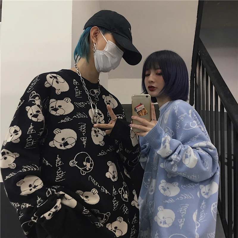 

Женский свитер, сезон весна-зима 2020, женская одежда, новинка, Свободный пуловер с длинным рукавом и милым мультяшным медведем, свитер, женски...