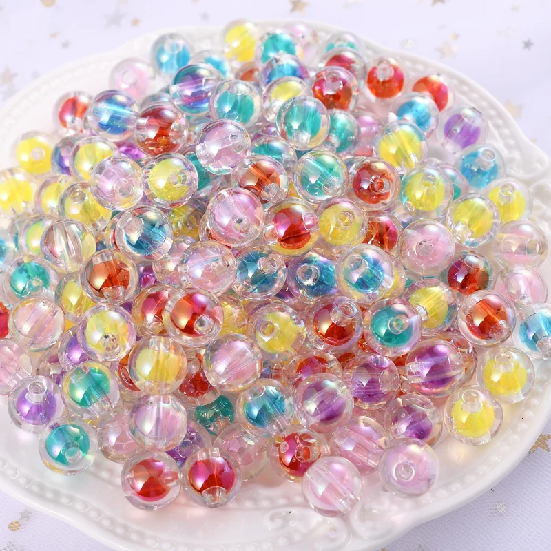 

16mm 10pcs/Lot Acrylic Beads Round Straight Hole Double Color Loose Spacer Beads for Jewelry Making Bracelet Accesories
